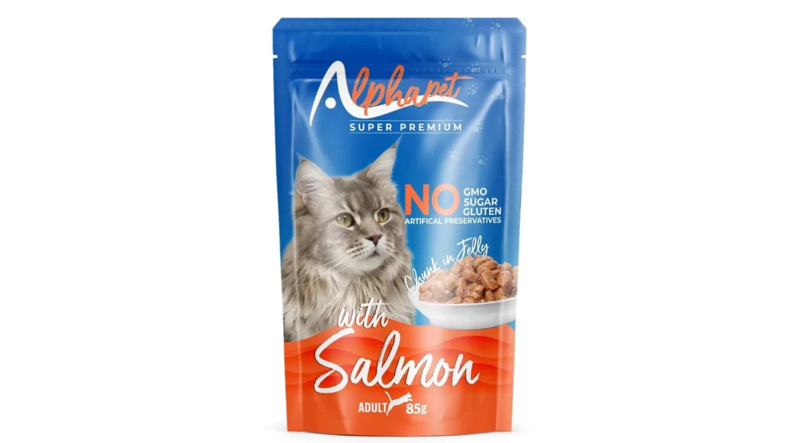 Alphapet Super Premium Jelly για Ενήλικες Γάτες με Σολομό σε Φακελάκι (Chunk in Jelly) 85g