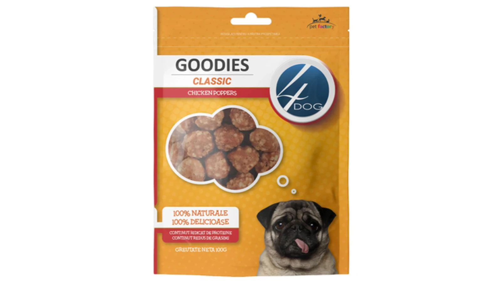 4DOG Goodies Classic Chicken Poppers Κομματάκια Κοτόπουλο Με Ρύζι 100g